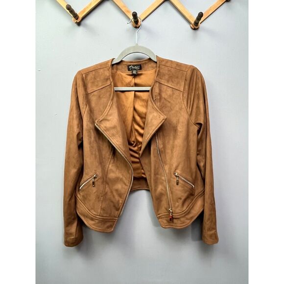 Thalia Sodi Jacket‎ womens medium brown faux suede moto Lightweight Retro - Picture 1 of 6